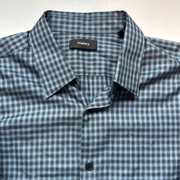 Men's Theory Blue Checkered Shirt - Picture 1 of 8